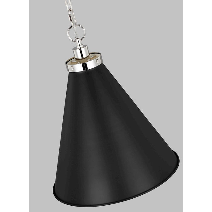 Visual Comfort Studio Wellfleet 1-Lt Med Cone Pendant, BK/Nickel