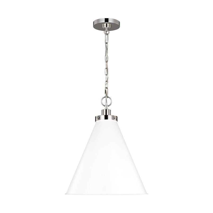 Visual Comfort Studio Wellfleet 1-Lt Med Cone Pendant, WH/Nickel - CP1271MWTPN