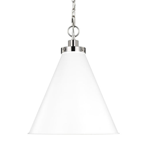 Visual Comfort Studio Wellfleet 1-Lt Med Cone Pendant, WH/Nickel