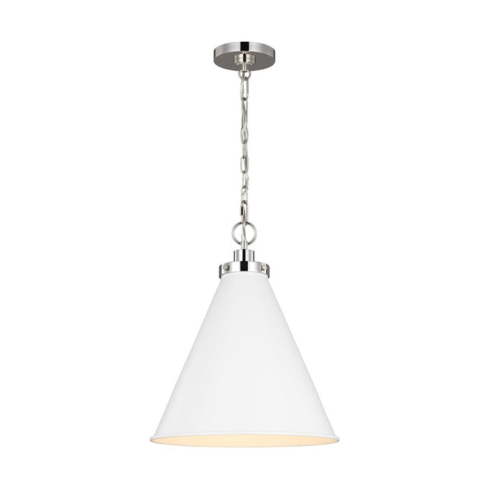 Visual Comfort Studio Wellfleet 1-Lt Med Cone Pendant, WH/Nickel