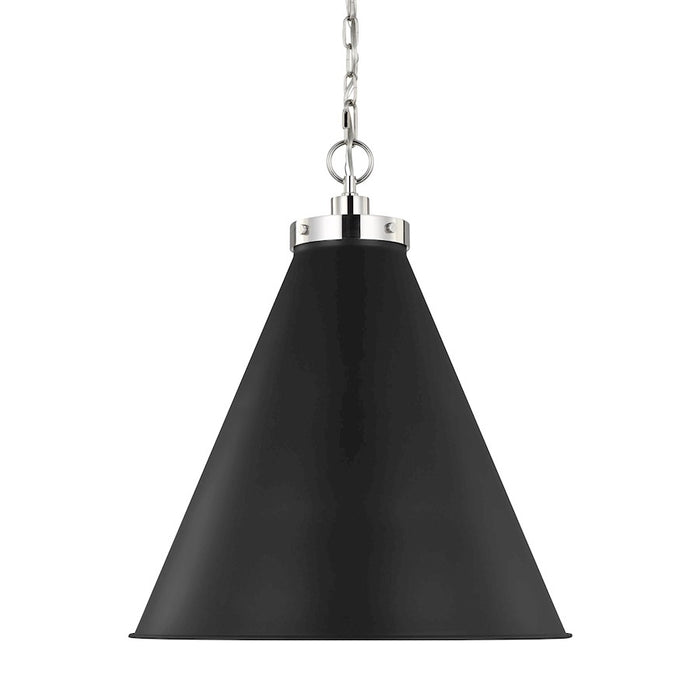 Visual Comfort Studio Wellfleet 1-Lt Large Cone Pendant, BK/Nickel