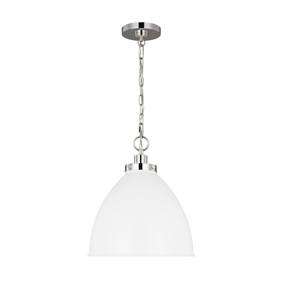 Visual Comfort Studio Wellfleet 1-Lt Med Dome Pendant, WH/Nickel - CP1291MWTPN