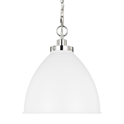 Visual Comfort Studio Wellfleet 1-Lt Med Dome Pendant, WH/Nickel