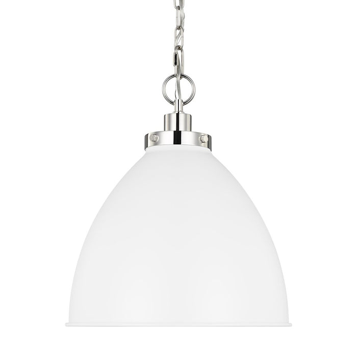 Visual Comfort Studio Wellfleet 1-Lt Med Dome Pendant, WH/Nickel