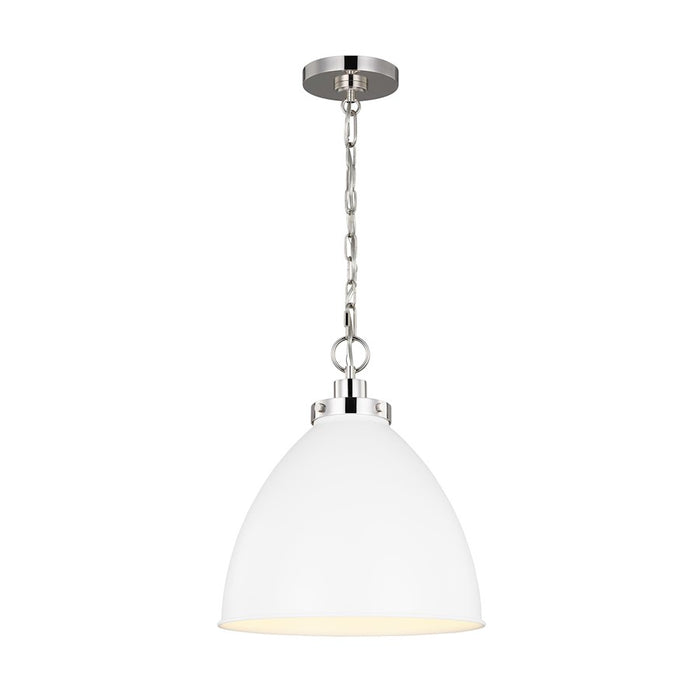 Visual Comfort Studio Wellfleet 1-Lt Med Dome Pendant, WH/Nickel