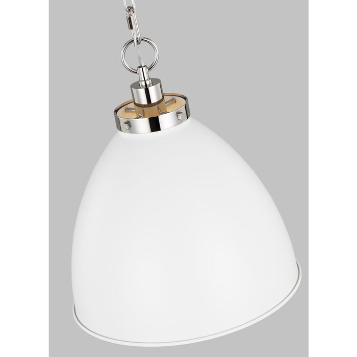 Visual Comfort Studio Wellfleet 1-Lt Med Dome Pendant, WH/Nickel