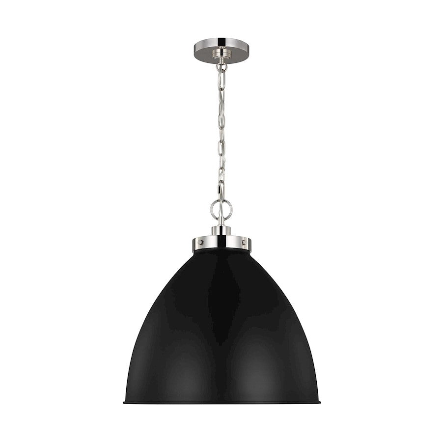 Visual Comfort Studio Wellfleet 1-Lt Large Dome Pendant, BK/Nickel - CP1301MBKPN