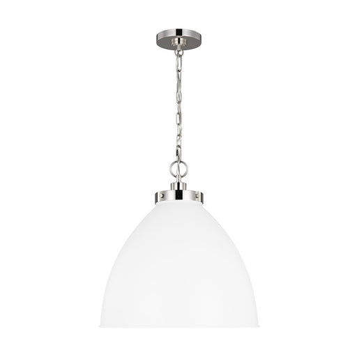 Visual Comfort Studio Wellfleet 1-Lt Large Dome Pendant, WH/Nickel - CP1301MWTPN