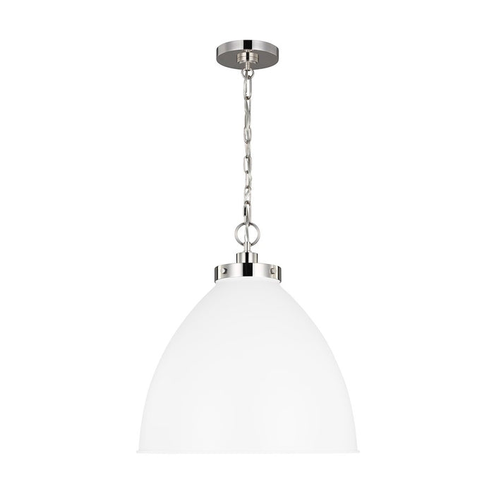 Visual Comfort Studio Wellfleet 1-Lt Large Dome Pendant, WH/Nickel - CP1301MWTPN