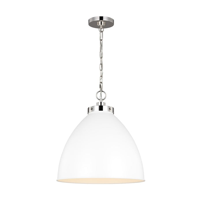 Visual Comfort Studio Wellfleet 1-Lt Large Dome Pendant, WH/Nickel