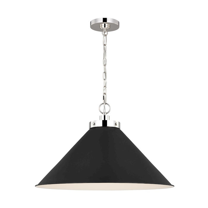 Visual Comfort Studio Wellfleet 1-Lt Wide Cone Pendant, BK/Nickel