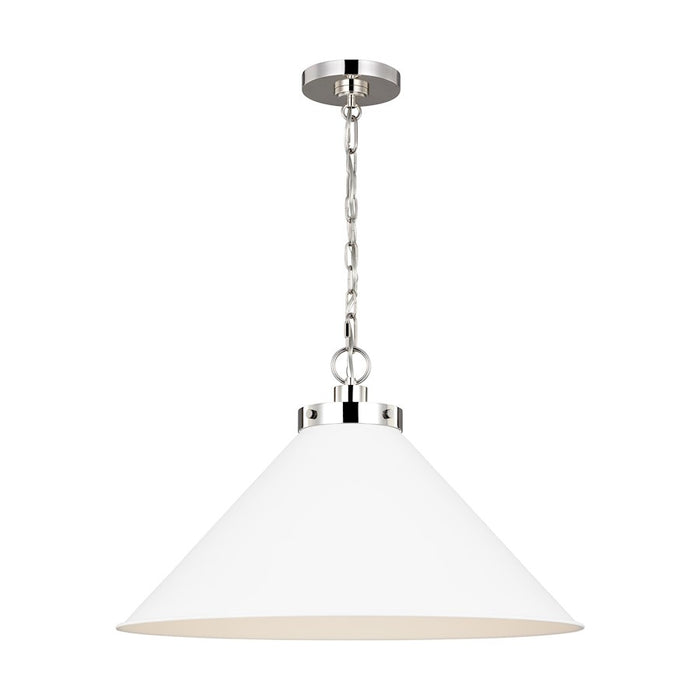 Visual Comfort Studio Wellfleet 1-Lt Wide Cone Pendant, WH/Nickel