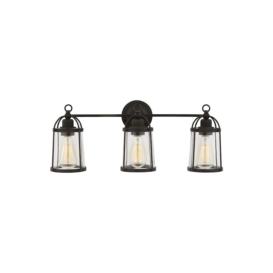 Visual Comfort Studio Stonington 3 Light Vanity, Smith Steel/Clear - CV1003SMS