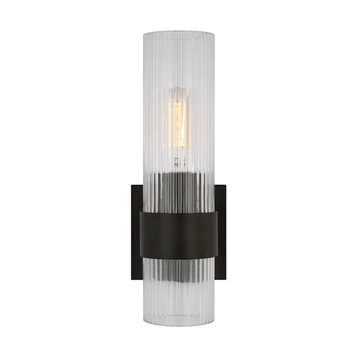 Visual Comfort Studio Geneva 1 Light Sconce, Aged Iron/Clear Fluted - CV1021AI