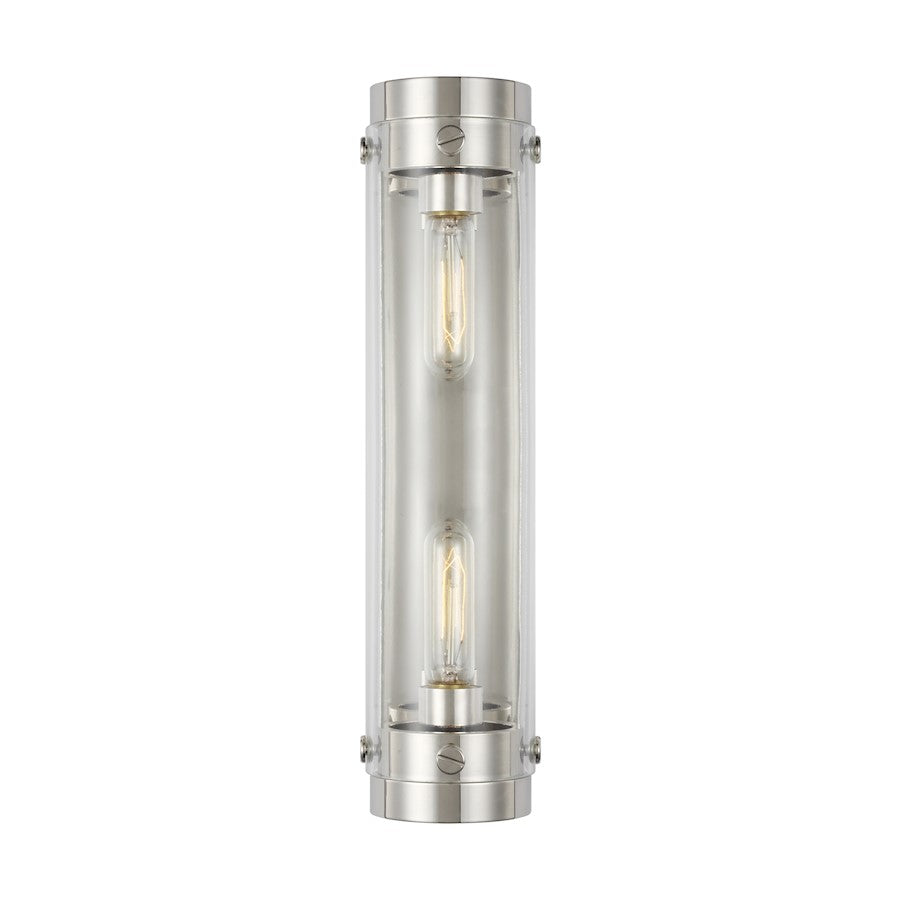 Visual Comfort Studio Garrett 2-Lt Linear Sconce, Pol Nickel/Clear - CW1002PN