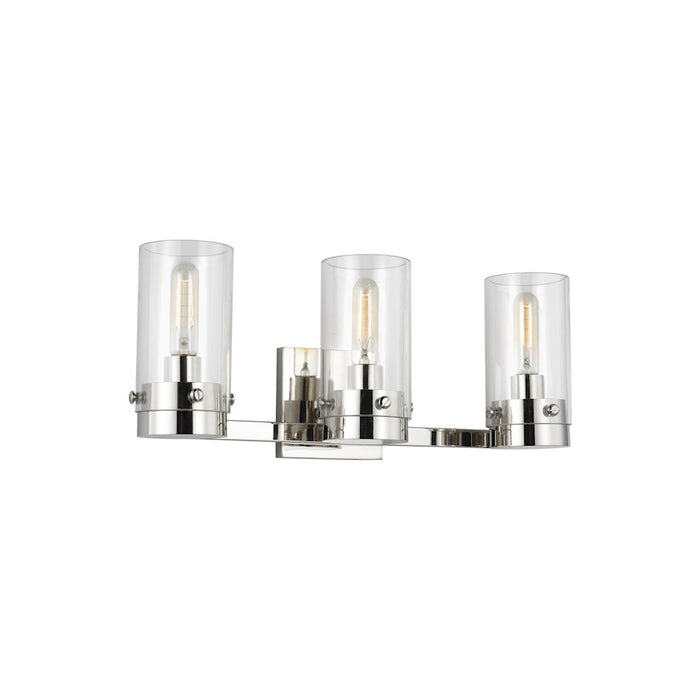 Visual Comfort Studio Garrett 3 Light Vanity, Polished Nickel/Clear