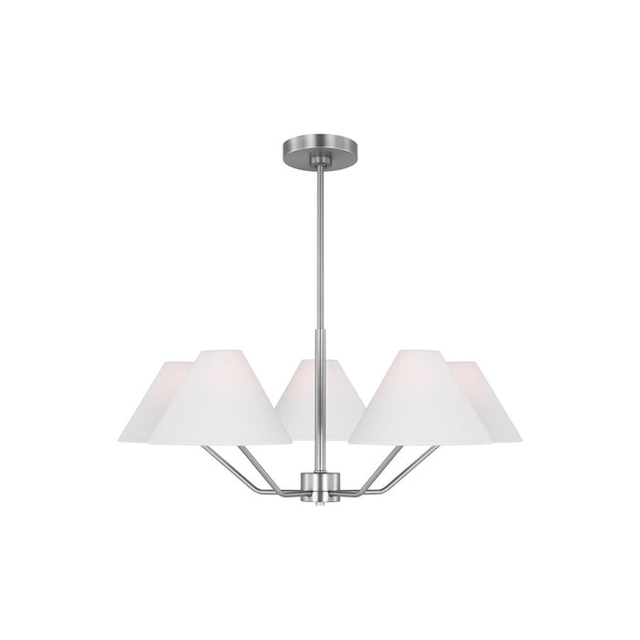 Visual Comfort Studio Burke 5-Lt Med Chandelier, Brushed Steel/White - DJC1005BS