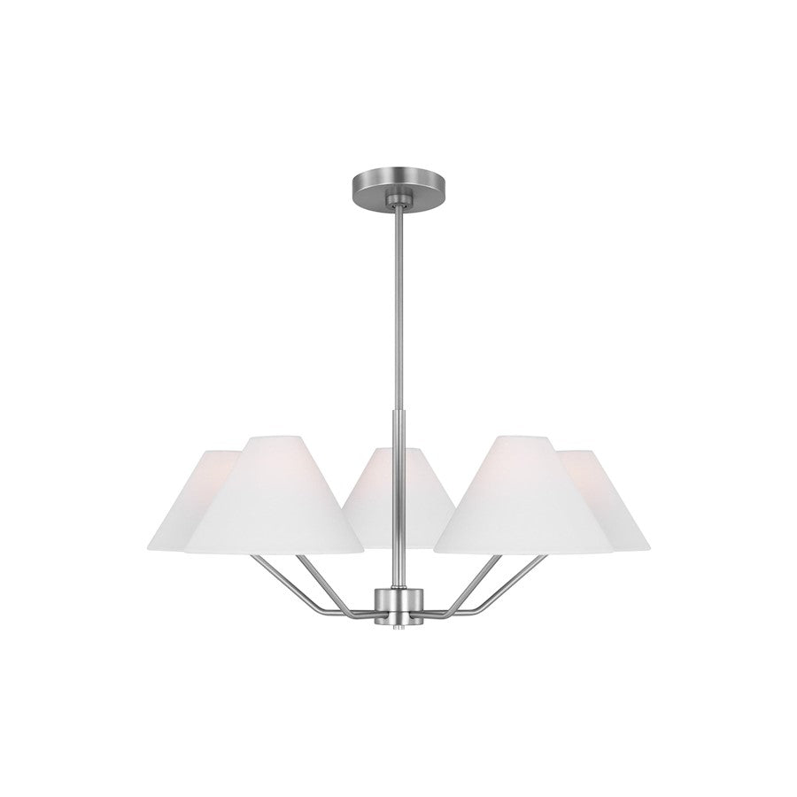 Visual Comfort Studio Burke 5-Lt Med Chandelier, Brushed Steel/White - DJC1005BS