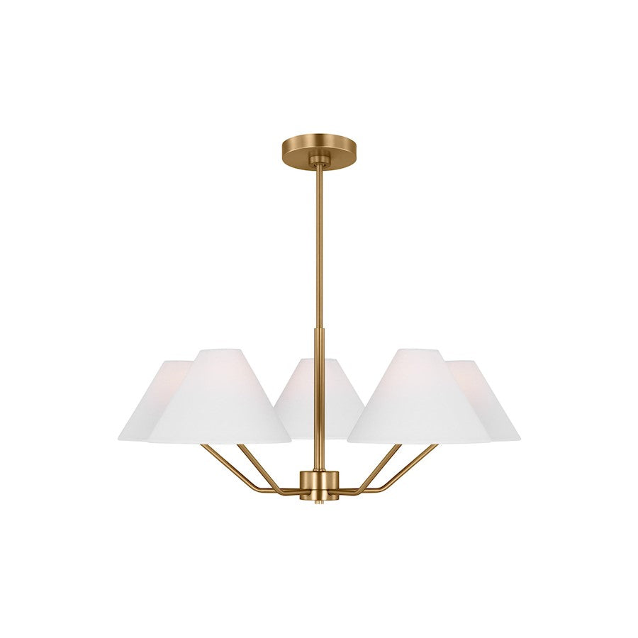 Visual Comfort Studio Burke 5-Lt Med Chandelier, Sat Brass/White - DJC1005SB