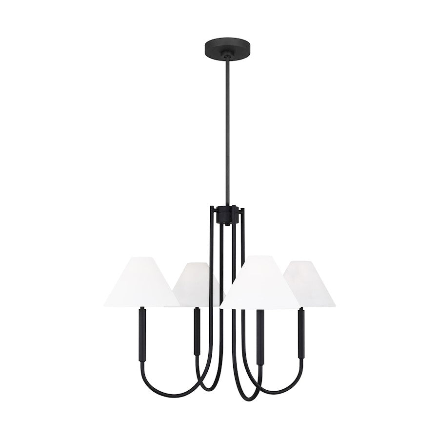 Visual Comfort Studio Porteau 5-Lt Med Chandelier, BK/WH Linen - DJC1024MBK