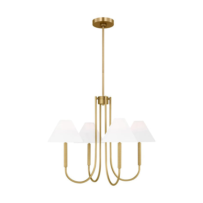 Visual Comfort Studio Porteau 5-Lt Med Chandelier, Sat Brass/White - DJC1024SB