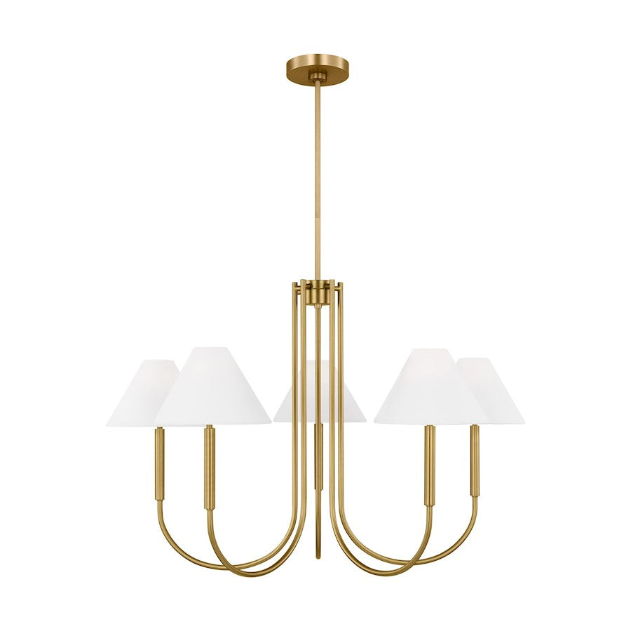 Visual Comfort Studio Porteau 6-Lt Large Chandelier, Sat Brass/White - DJC1035SB