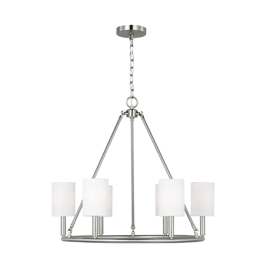 Visual Comfort Studio Egmont 6-Lt Large Chandelier, Brushed Steel/WH - DJC1086BS