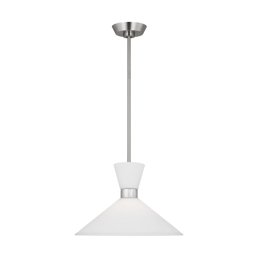 Visual Comfort Studio Belcarra 1-Lt Med Pendant, Steel/Etched White - DJP1091BS