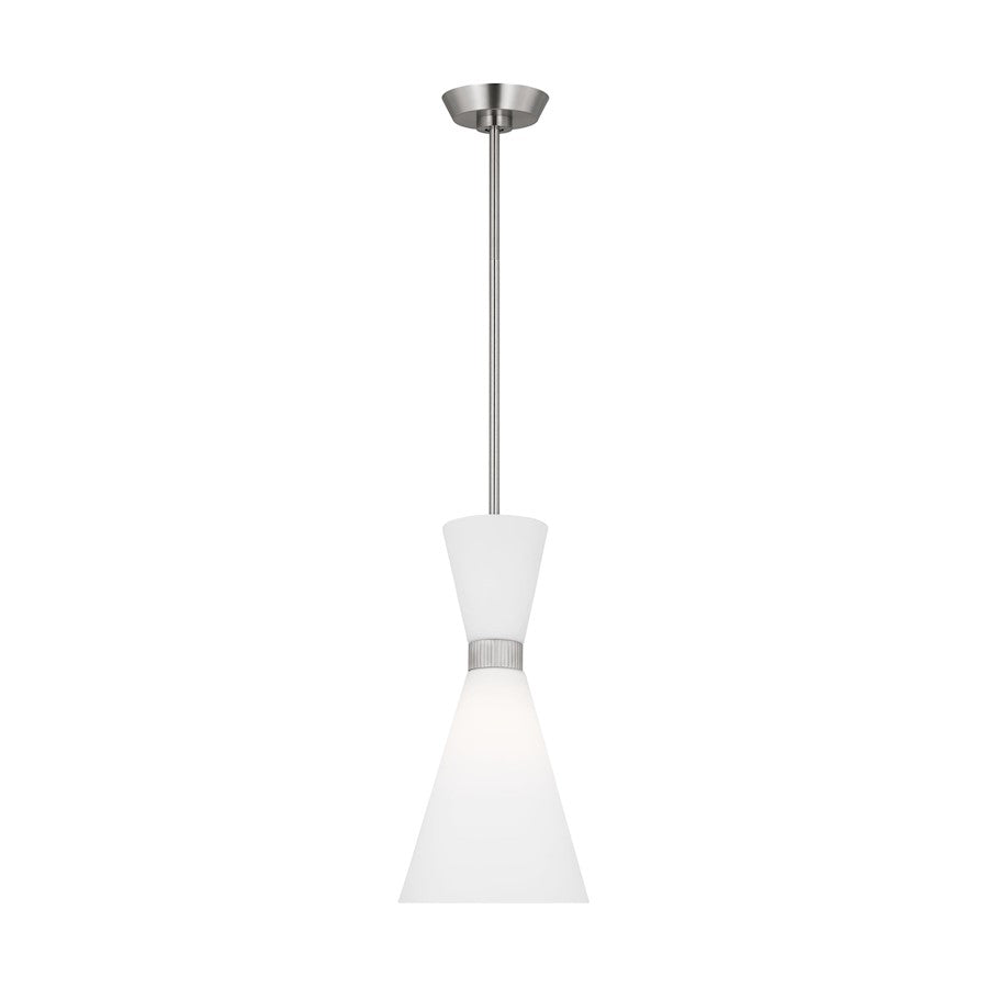 Visual Comfort Studio Belcarra 1-Lt SM Pendant, Steel/Etched White - DJP1101BS