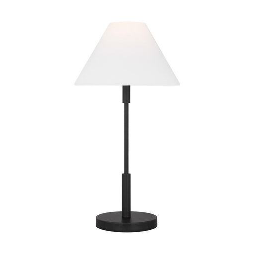 Visual Comfort Studio Porteau 1-Lt Med Table Lamp, BK/WH Linen - DJT1011MBK1