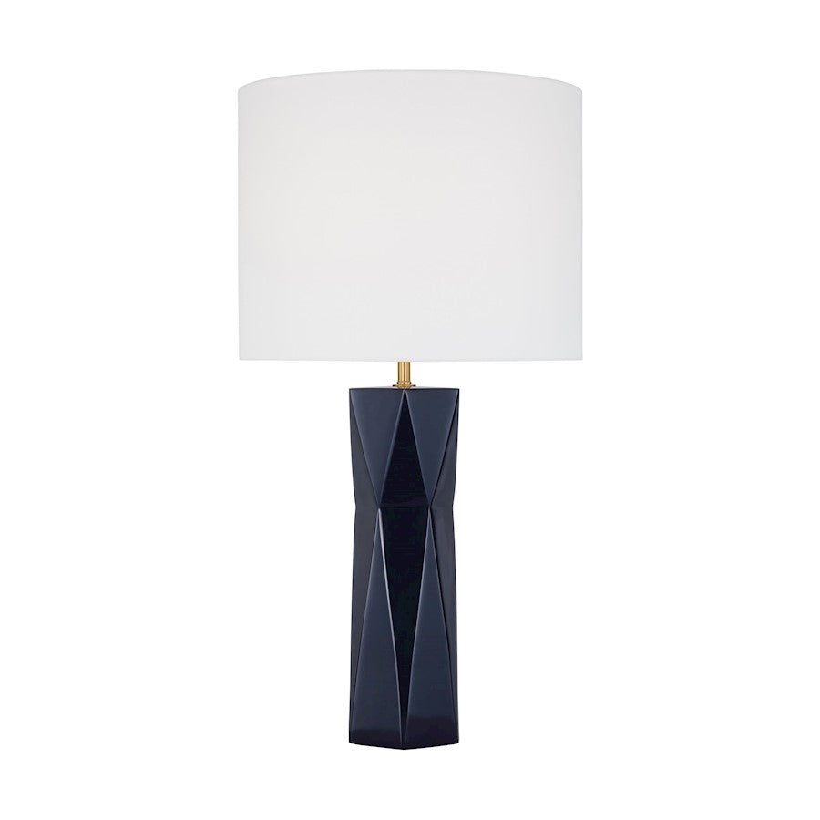 Visual Comfort Studio Fernwood 1-Lt Med Table Lamp, Gloss Navy/WH - DJT1061GNV1