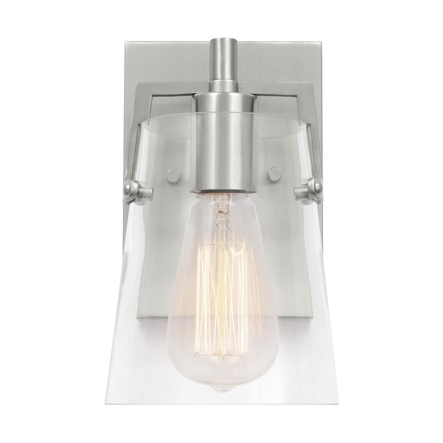 Visual Comfort Studio Crofton 1-Lt Small Sconce, Brushed Steel/Clear - DJV1031BS