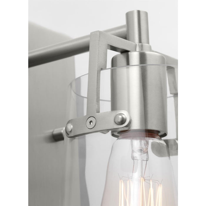 Visual Comfort Studio Crofton 1-Lt Small Sconce, Brushed Steel/Clear