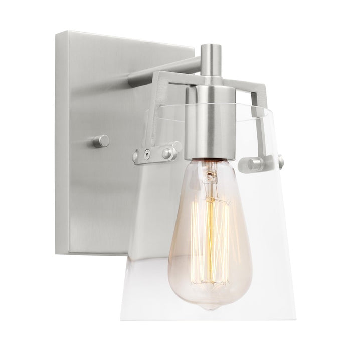 Visual Comfort Studio Crofton 1-Lt Small Sconce, Brushed Steel/Clear