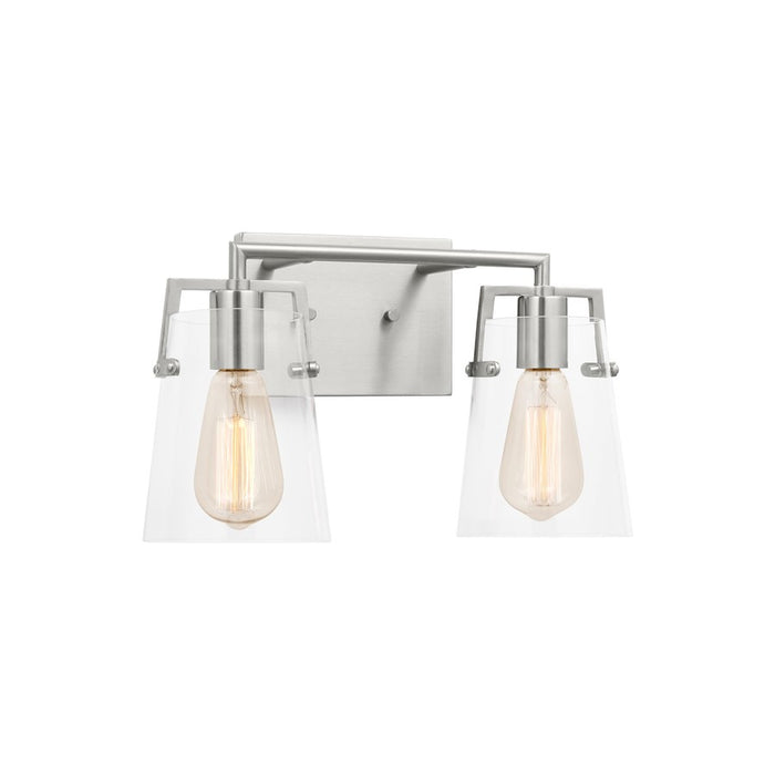 Visual Comfort Studio Crofton 2 Light Bath, Brushed Steel/Clear