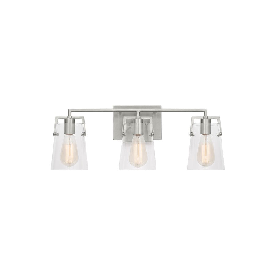 Visual Comfort Studio Crofton 3 Light Bath, Brushed Steel/Clear - DJV1033BS