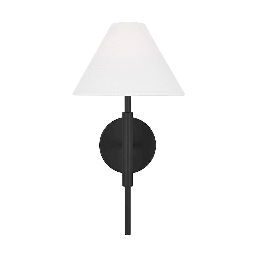 Visual Comfort Studio Porteau 1 Light Med Sconce, Black/White Linen - DJW1011MBK