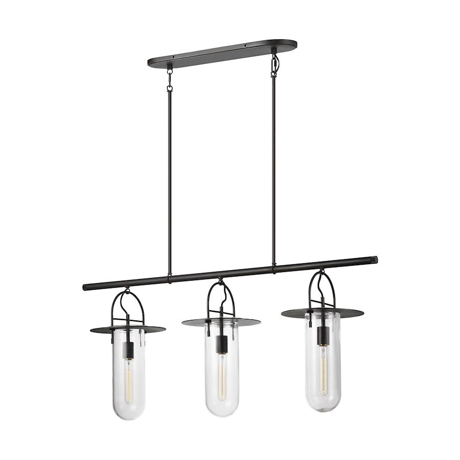 Visual Comfort Studio Nuance 3 Light Linear Chandelier, Iron/Clear - KC1023AI