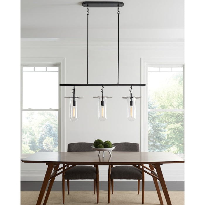 Visual Comfort Studio Nuance 3 Light Linear Chandelier, Iron/Clear