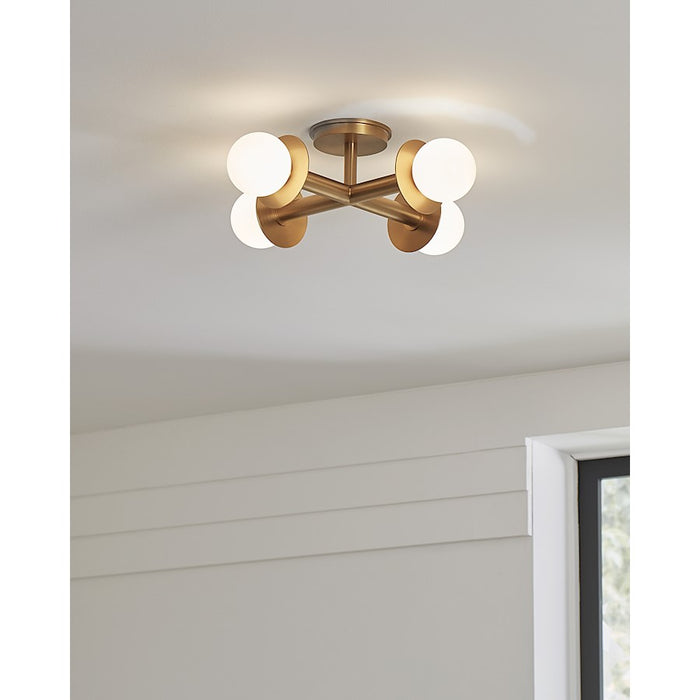 Visual Comfort Studio Nodes 4 Light Semi-Flush, Brass/Milk White