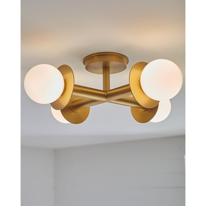 Visual Comfort Studio Nodes 4 Light Semi-Flush, Brass/Milk White