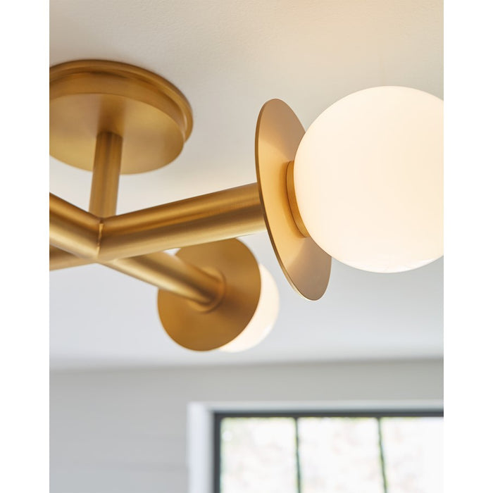 Visual Comfort Studio Nodes 4 Light Semi-Flush, Brass/Milk White