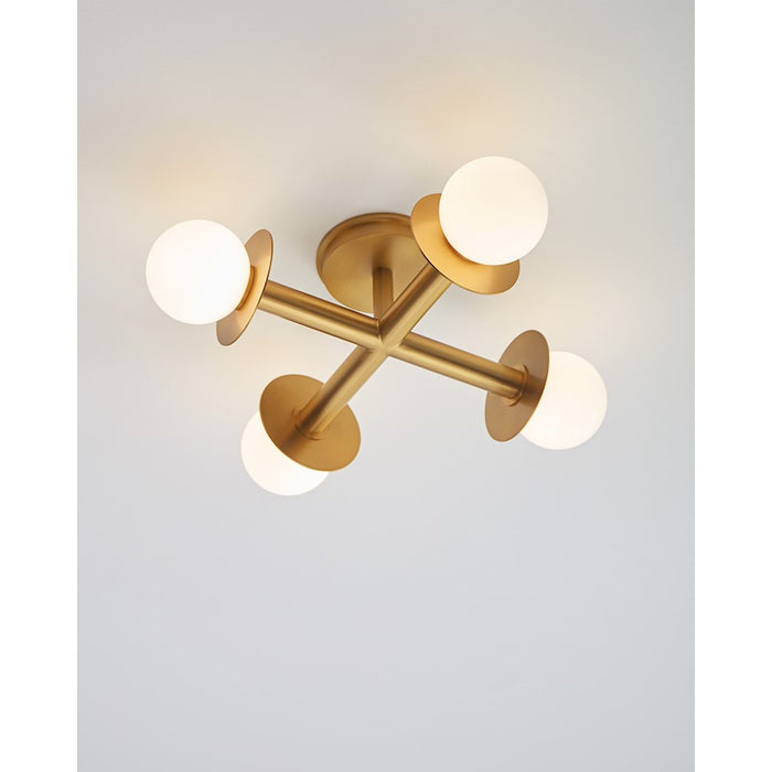 Visual Comfort Studio Nodes 4 Light Semi-Flush, Brass/Milk White