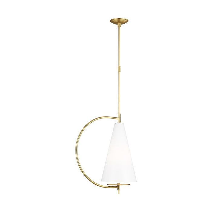 Visual Comfort Studio Gesture 1 Light Tall Pendant, Brass/Milk White - KP1041BBS