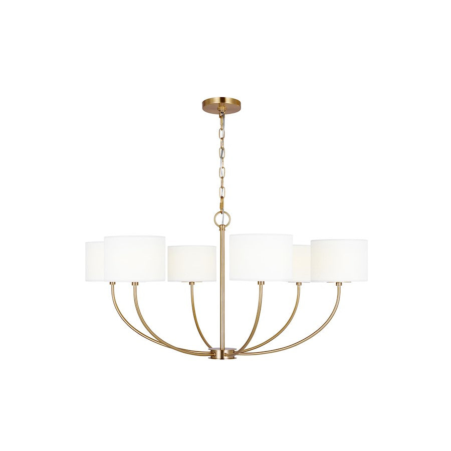 Visual Comfort Studio Sawyer 6-Lt Med Chandelier, Brass/White/Clear - KSC1046BBS