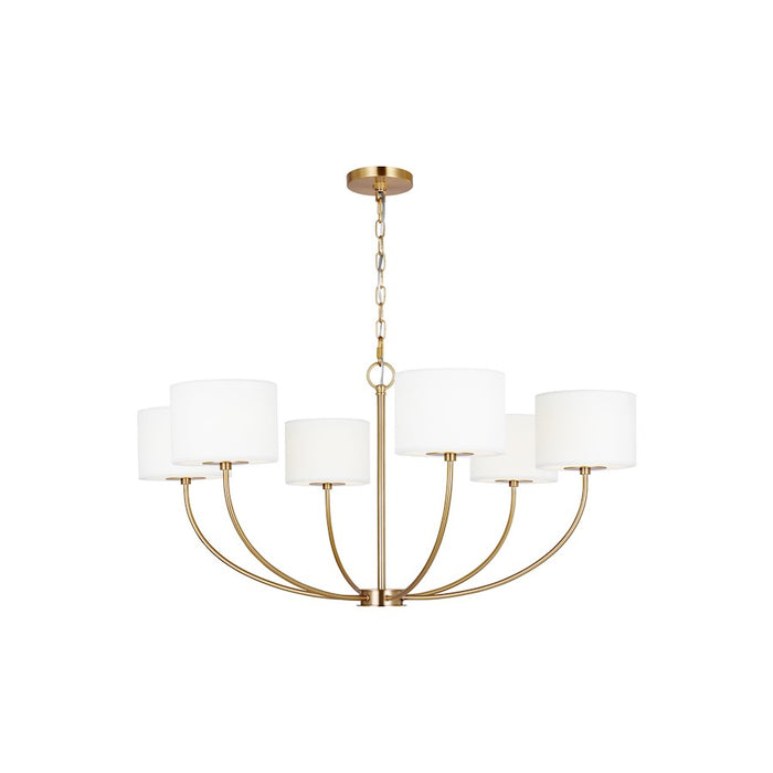 Visual Comfort Studio Sawyer 6-Lt Med Chandelier, Brass/White/Clear