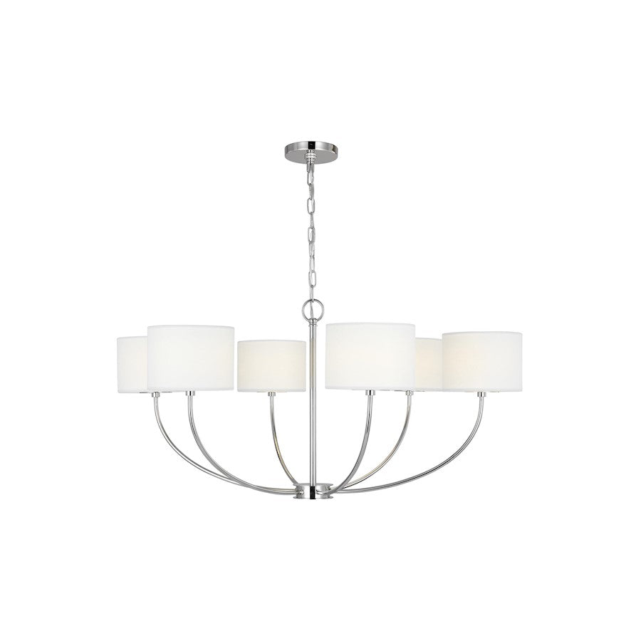 Visual Comfort Studio Sawyer 6-Lt Med Chandelier, Nickel/White/Clear - KSC1046PN