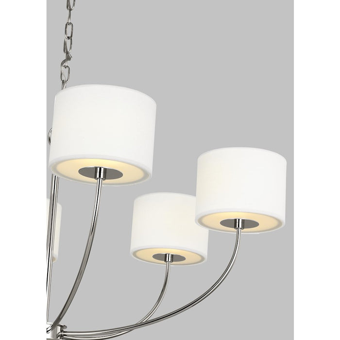 Visual Comfort Studio Sawyer 6-Lt Med Chandelier, Nickel/White/Clear