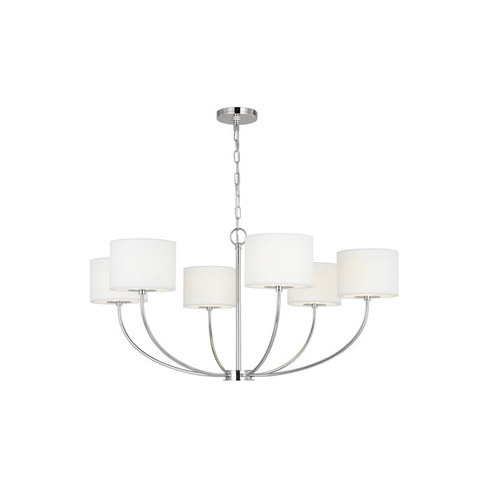 Visual Comfort Studio Sawyer 6-Lt Med Chandelier, Nickel/White/Clear