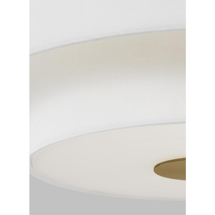 Visual Comfort Studio Sawyer 3 Light Flush Mount, Brass/White/Clear